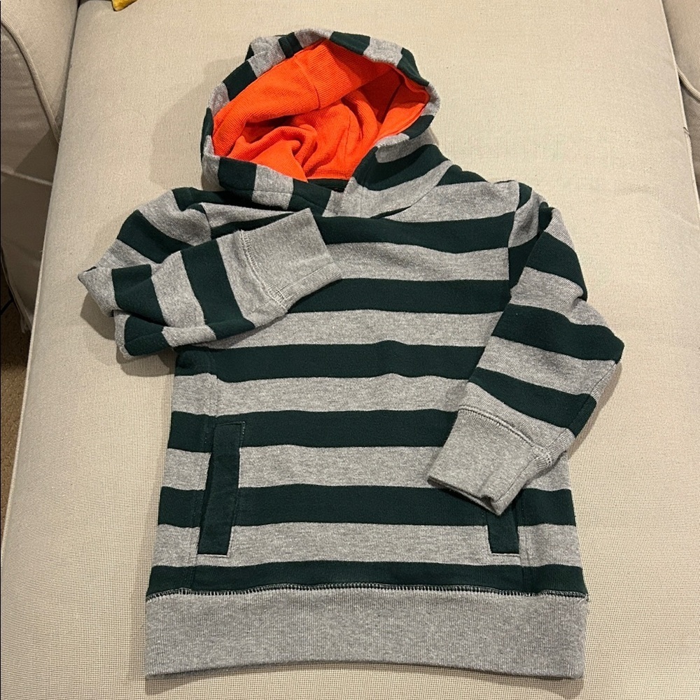 Boden Hunter Green and Gray Striped Long Sleeve Hoodie 6-7